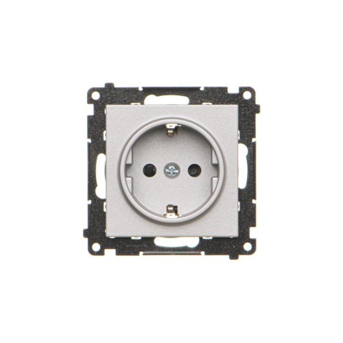 Gniazdo wtyczkowe pojedyncze z uziemieniem typu Schuko z przesłonami torów prądowych Simon 55 TGSZ1CZ.01/143 Kontakt-Simon aluminium mat