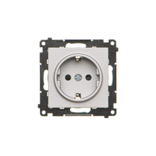 Gniazdo wtyczkowe pojedyncze z uziemieniem typu Schuko z przesłonami torów prądowych Simon 55 TGSZ1CZ.01/143 Kontakt-Simon aluminium mat