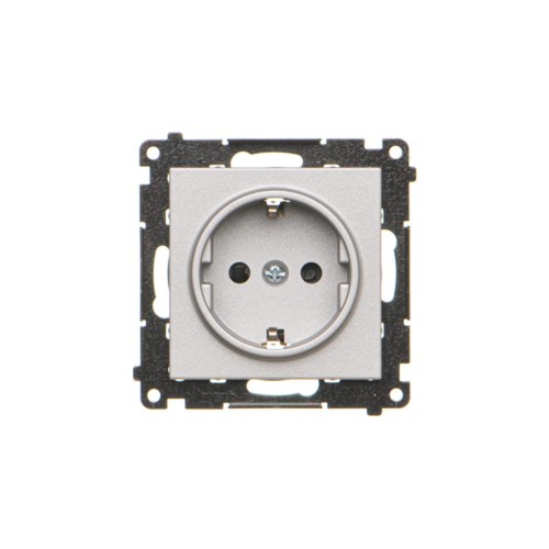 Gniazdo wtyczkowe pojedyncze z uziemieniem typu Schuko z przesłonami torów prądowych Simon 55 TGSZ1CZ.01/143 Kontakt-Simon aluminium mat