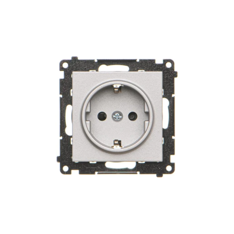 Gniazdo wtyczkowe pojedyncze z uziemieniem typu Schuko z przesłonami torów prądowych Simon 55 TGSZ1CZ.01/143 Kontakt-Simon aluminium mat