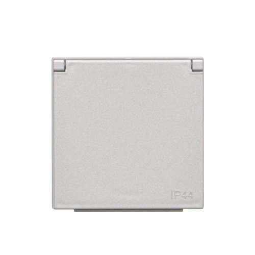 Pokrywa do gniazda wtyczkowego z uziemieniem - do wersji IP44- klapka w kolorze pokrywy Simon 55 TGZ1BUZP/143 Kontakt-Simon aluminium mat
