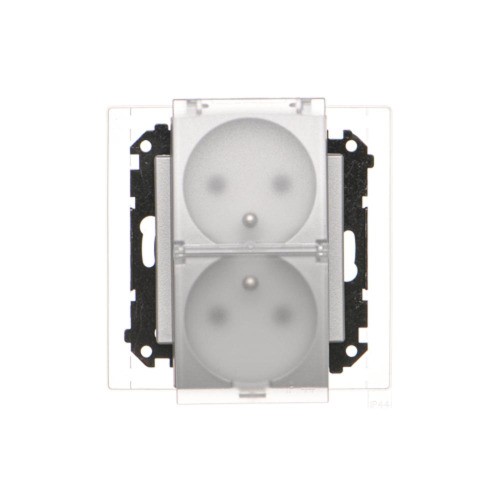 Gniazdo wtyczkowe podwójne do wersji IP44 - z uszczelką - klapka w kolorze transparentnym Simon 55 TGZ2BMCZ.01/143A Kontakt-Simon aluminium mat