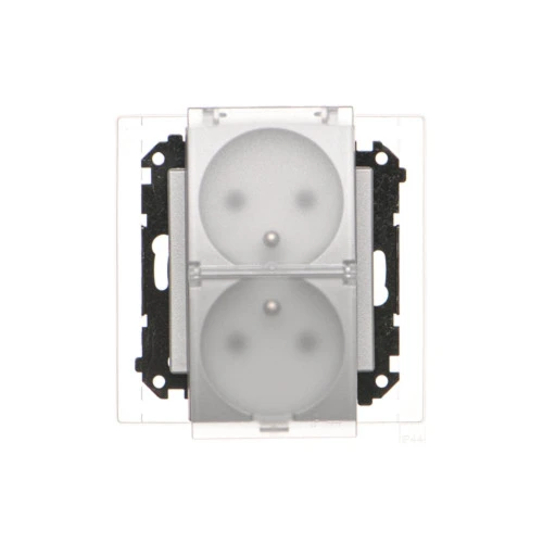 Gniazdo wtyczkowe podwójne do wersji IP44 - z uszczelką - klapka w kolorze transparentnym Simon 55 TGZ2BMCZ.01/143A Kontakt-Simon aluminium mat