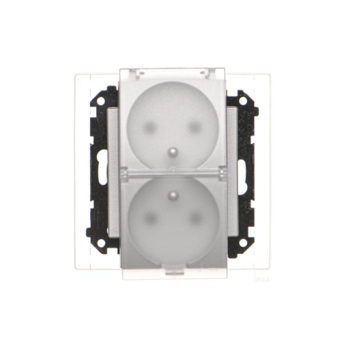 Gniazdo wtyczkowe podwójne do wersji IP44 - z uszczelką - klapka w kolorze transparentnym Simon 55 TGZ2BMCZ.01/143A Kontakt-Simon aluminium mat