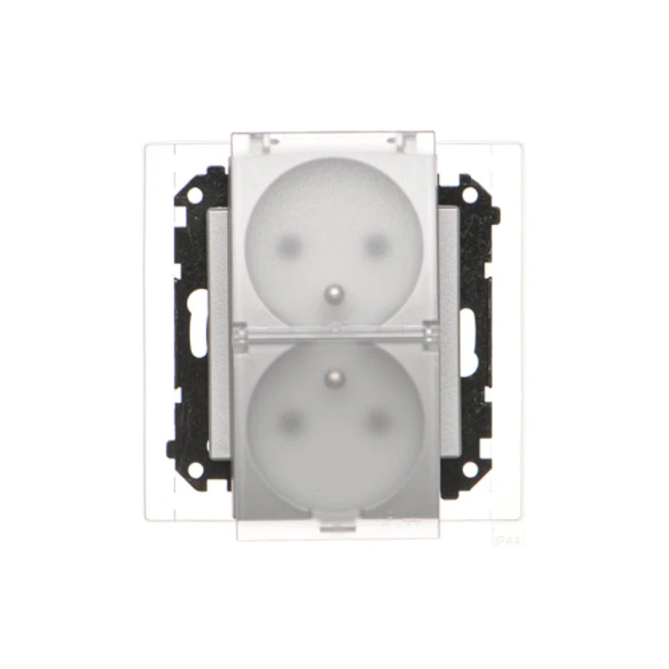 Gniazdo wtyczkowe podwójne do wersji IP44 - z uszczelką - klapka w kolorze transparentnym Simon 55 TGZ2BMCZ.01/143A Kontakt-Simon aluminium mat