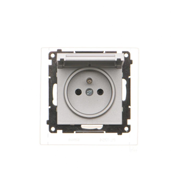 Gniazdo wtyczkowe pojedyncze do wersji IP44 - z uszczelką - klapka w kolorze pokrywy Simon 55 TGZ1BCZ.01/143 Kontakt-Simon aluminium mat