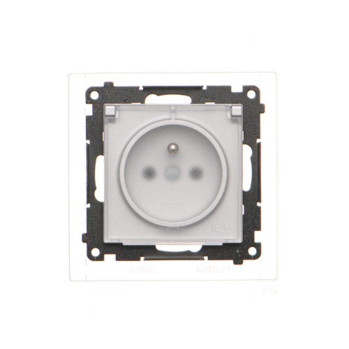 Gniazdo wtyczkowe pojedyncze do wersji IP44 - z uszczelką - klapka w kolorze transparentnym Simon 55 TGZ1BCZ.01/143A Kontakt-Simon aluminium mat