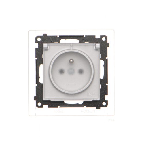 Gniazdo wtyczkowe pojedyncze do wersji IP44 - z uszczelką - klapka w kolorze transparentnym Simon 55 TGZ1BCZ.01/143A Kontakt-Simon aluminium mat