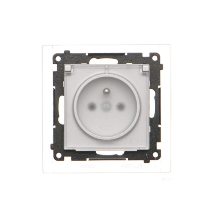 Gniazdo wtyczkowe pojedyncze do wersji IP44 - z uszczelką - klapka w kolorze transparentnym Simon 55 TGZ1BCZ.01/143A Kontakt-Simon aluminium mat