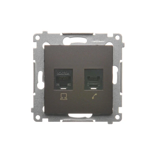 Gniazdo komputerowe RJ45 kategoria 5e + telefoniczne RJ12 Simon 54 D5T.01/46 Kontakt-Simon brąz mat, metalizowany