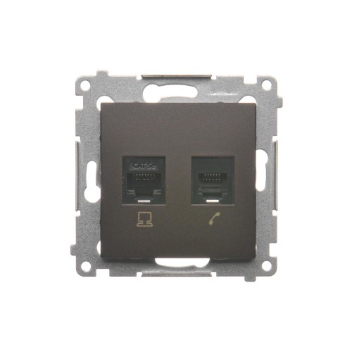 Gniazdo komputerowe RJ45 kategoria 5e + telefoniczne RJ12 Simon 54 D5T.01/46 Kontakt-Simon brąz mat, metalizowany