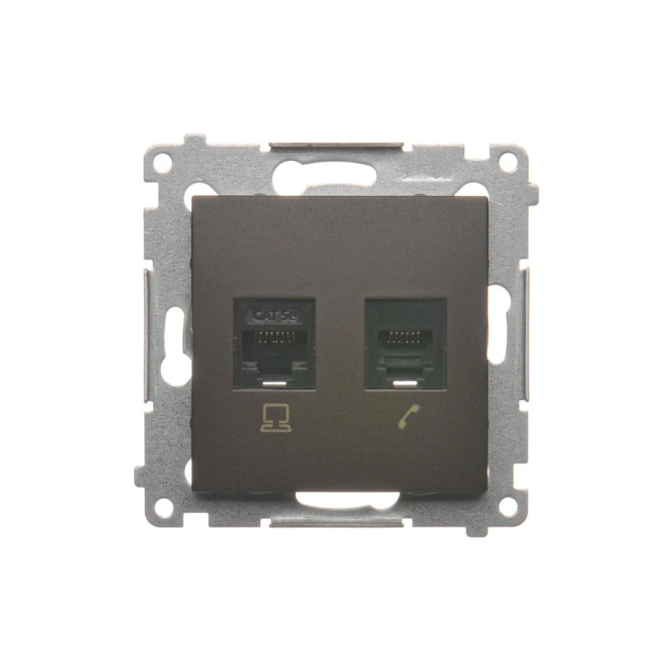 Gniazdo komputerowe RJ45 kategoria 5e + telefoniczne RJ12 Simon 54 D5T.01/46 Kontakt-Simon brąz mat, metalizowany
