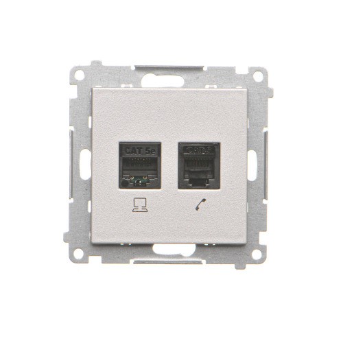 Gniazdo komputerowe RJ45 kategoria 5e + telefoniczne RJ12 Simon 55 T5F.01/143 Kontakt-Simon aluminium mat