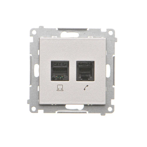 Gniazdo komputerowe RJ45 kategoria 5e + telefoniczne RJ12 Simon 55 T5F.01/143 Kontakt-Simon aluminium mat