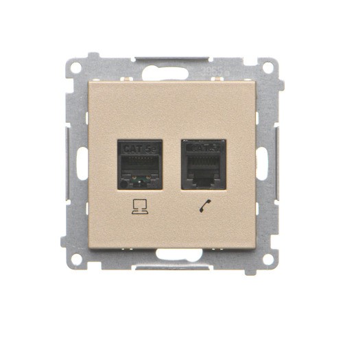 Gniazdo komputerowe RJ45 kategoria 5e + telefoniczne RJ12 Simon 55 T5F.01/144 Kontakt-Simon szampański mat