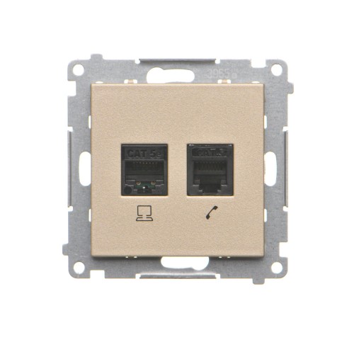 Gniazdo komputerowe RJ45 kategoria 5e + telefoniczne RJ12 Simon 55 T5F.01/144 Kontakt-Simon szampański mat
