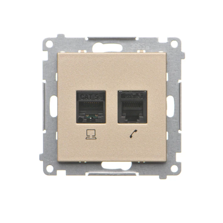 Gniazdo komputerowe RJ45 kategoria 5e + telefoniczne RJ12 Simon 55 T5F.01/144 Kontakt-Simon szampański mat