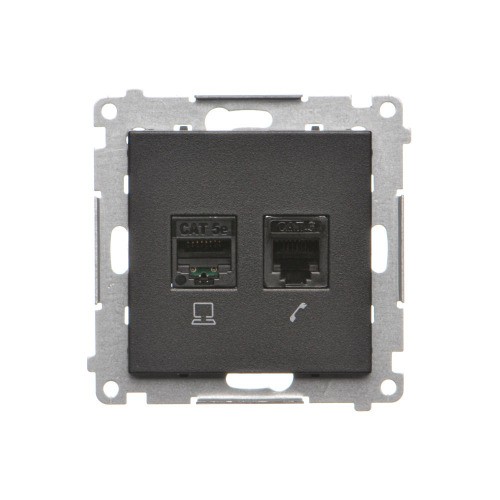 Gniazdo komputerowe RJ45 kategoria 5e + telefoniczne RJ12 Simon 55 T5F.01/149 Kontakt-Simon czarny mat
