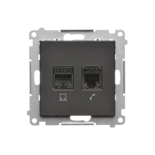 Gniazdo komputerowe RJ45 kategoria 5e + telefoniczne RJ12 Simon 55 T5F.01/149 Kontakt-Simon czarny mat