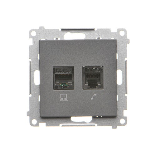 Gniazdo komputerowe RJ45 kategoria 5e + telefoniczne RJ12 Simon 55 T5F.01/116 Kontakt-Simon grafitowy mat