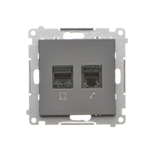 Gniazdo komputerowe RJ45 kategoria 5e + telefoniczne RJ12 Simon 55 T5F.01/116 Kontakt-Simon grafitowy mat
