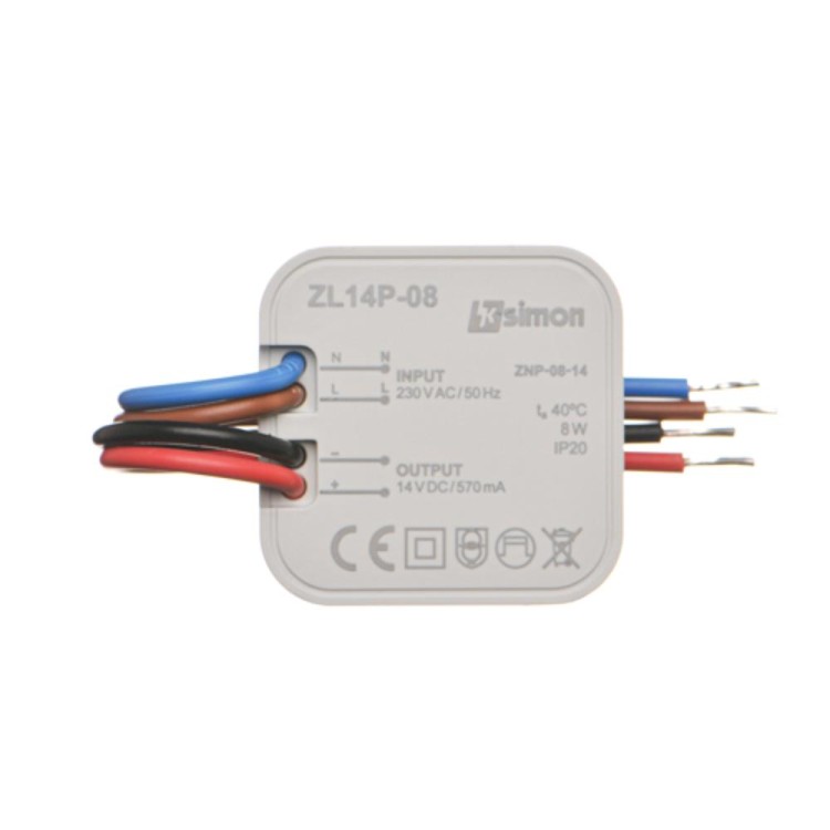 Zasilacz LED dopuszkowy 14V, DC, 8W. Simon 54 ZL14P-08 Kontakt-Simon