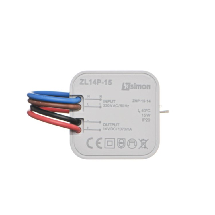 Zasilacz LED dopuszkowy 14V, DC, 15W. Simon 54 ZL14P-15 Kontakt-Simon