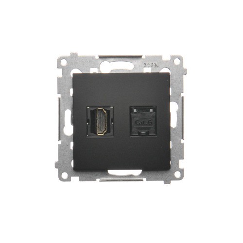 Gniazdo HDMI + komputerowe RJ45 kat.6. Simon 54 DGHRJ45.01/49 Kontakt-Simon czarny mat