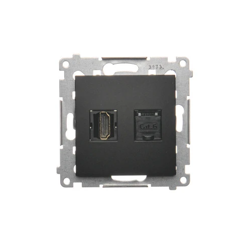 Gniazdo HDMI + komputerowe RJ45 kat.6. Simon 54 DGHRJ45.01/49 Kontakt-Simon czarny mat