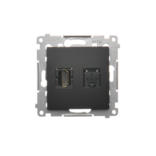 Gniazdo HDMI + komputerowe RJ45 kat.6. Simon 54 DGHRJ45.01/49 Kontakt-Simon czarny mat
