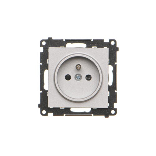 Gniazdo wtyczkowe pojedyncze z uziemieniem z przesłonami torów prądowych Simon 55 TGZ1CZ.01/143 Kontakt-Simon aluminium mat