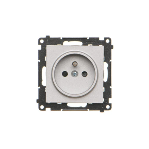 Gniazdo wtyczkowe pojedyncze z uziemieniem z przesłonami torów prądowych Simon 55 TGZ1CZ.01/143 Kontakt-Simon aluminium mat