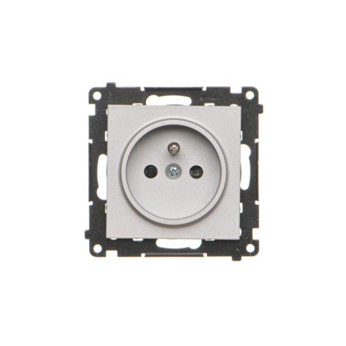 Gniazdo wtyczkowe pojedyncze z uziemieniem z przesłonami torów prądowych Simon 55 TGZ1CZ.01/143 Kontakt-Simon aluminium mat