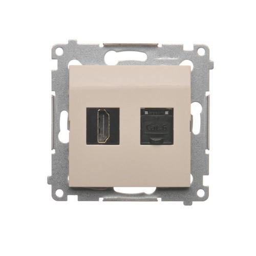 Gniazdo HDMI + komputerowe RJ45 kat.6. Simon 54 DGHRJ45.01/41 Kontakt-Simon kremowy