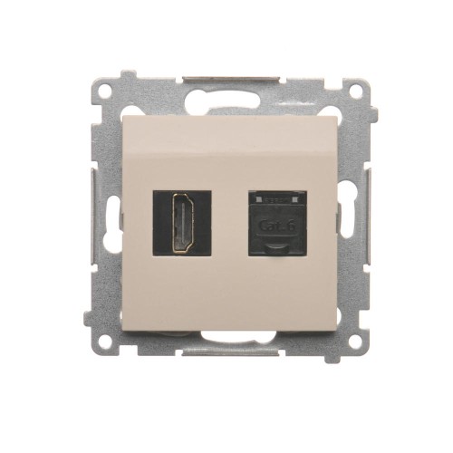 Gniazdo HDMI + komputerowe RJ45 kat.6. Simon 54 DGHRJ45.01/41 Kontakt-Simon kremowy
