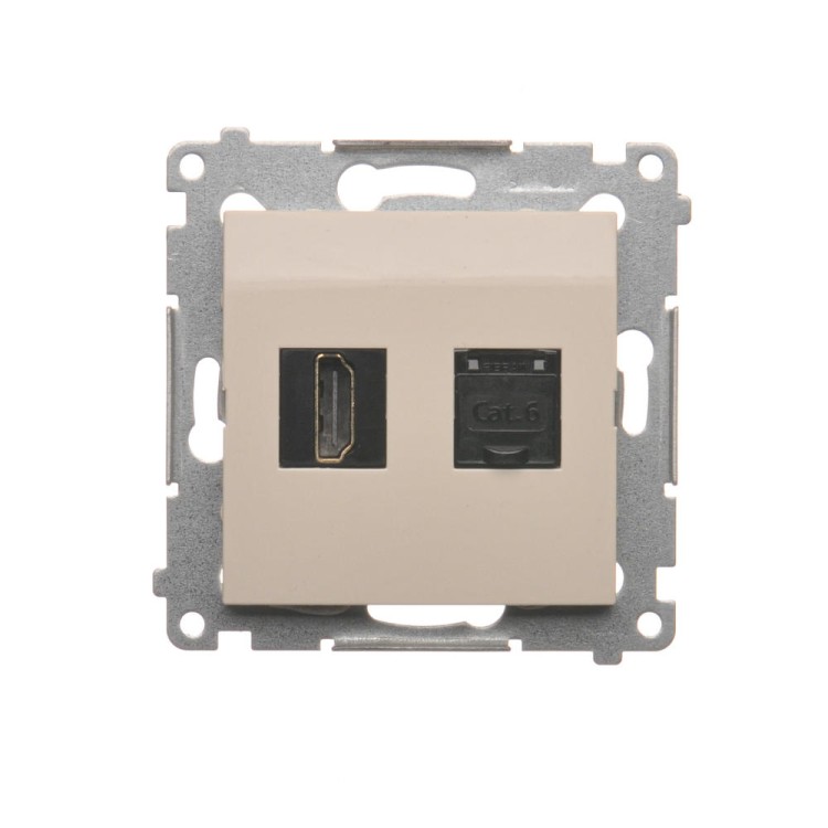 Gniazdo HDMI + komputerowe RJ45 kat.6. Simon 54 DGHRJ45.01/41 Kontakt-Simon kremowy