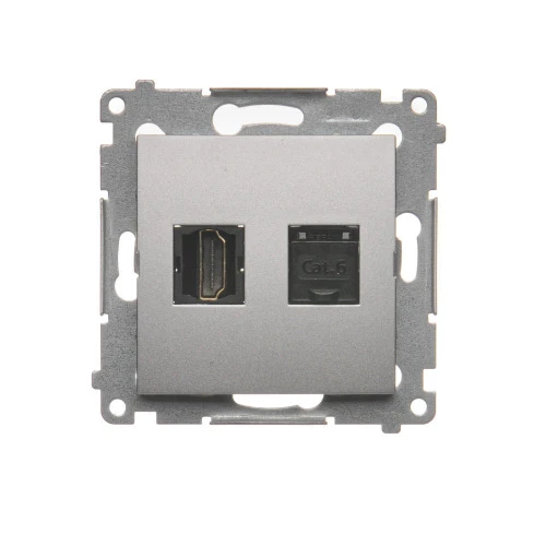 Gniazdo HDMI + komputerowe RJ45 kat.6. Simon 54 DGHRJ45.01/43 Kontakt-Simon srebrny mat, metalizowany