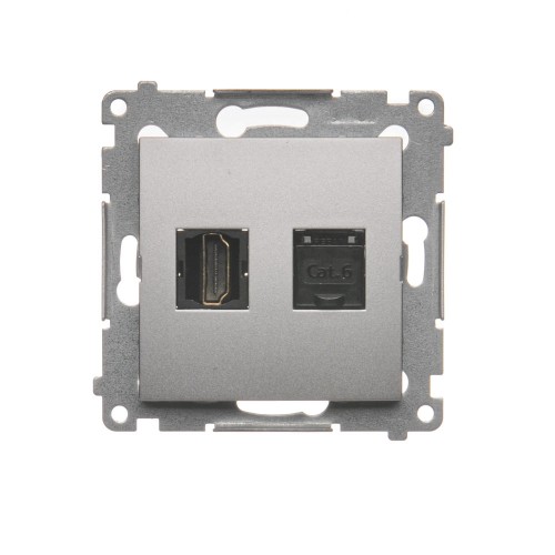Gniazdo HDMI + komputerowe RJ45 kat.6. Simon 54 DGHRJ45.01/43 Kontakt-Simon srebrny mat, metalizowany