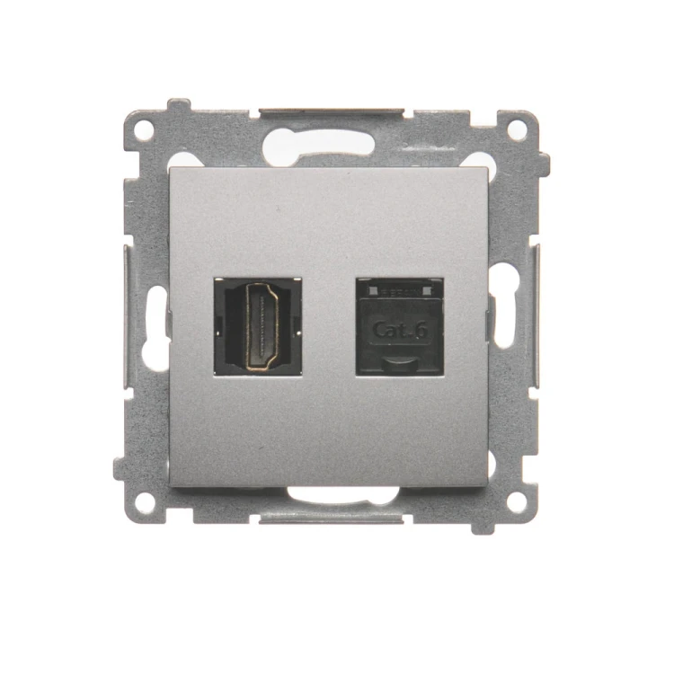 Gniazdo HDMI + komputerowe RJ45 kat.6. Simon 54 DGHRJ45.01/43 Kontakt-Simon srebrny mat, metalizowany