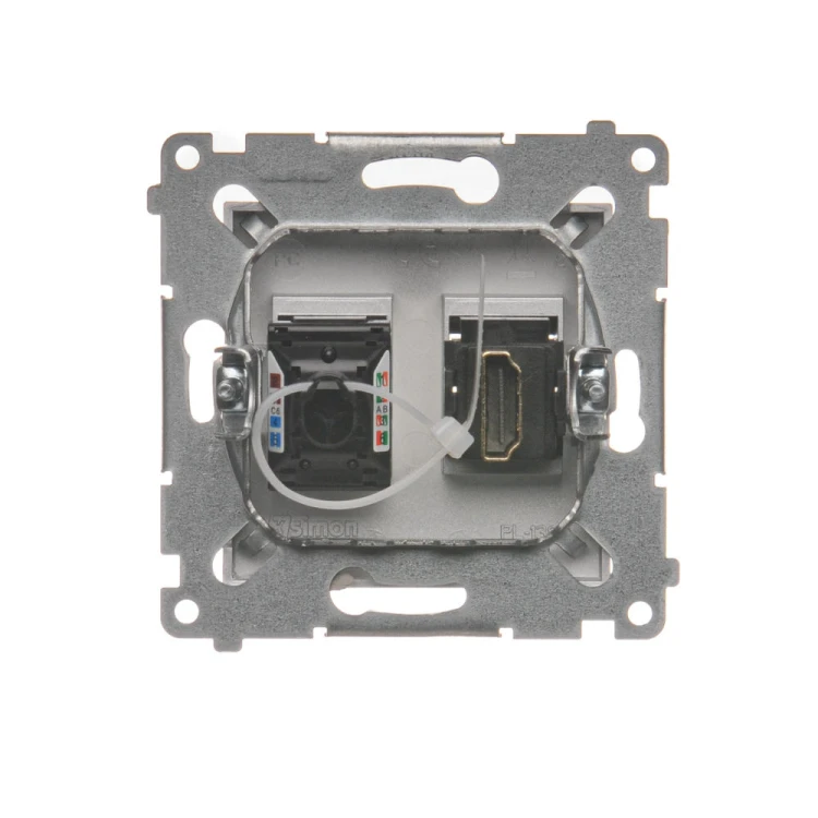 Gniazdo HDMI + komputerowe RJ45 kat.6. Simon 54 DGHRJ45.01/43 Kontakt-Simon srebrny mat, metalizowany
