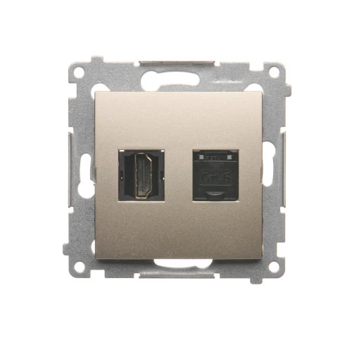 Gniazdo HDMI + komputerowe RJ45 kat.6. Simon 54 DGHRJ45.01/44 Kontakt-Simon złoty mat, metalizowany