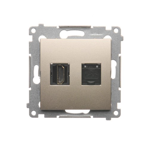 Gniazdo HDMI + komputerowe RJ45 kat.6. Simon 54 DGHRJ45.01/44 Kontakt-Simon złoty mat, metalizowany