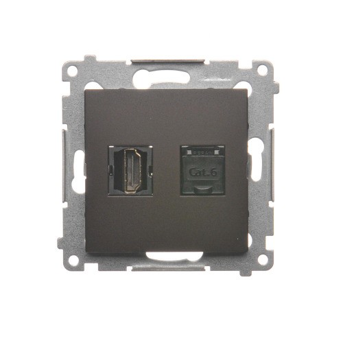 Gniazdo HDMI + komputerowe RJ45 kat.6. Simon 54 DGHRJ45.01/46 Kontakt-Simon brąz mat, metalizowany