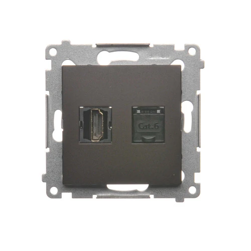 Gniazdo HDMI + komputerowe RJ45 kat.6. Simon 54 DGHRJ45.01/46 Kontakt-Simon brąz mat, metalizowany