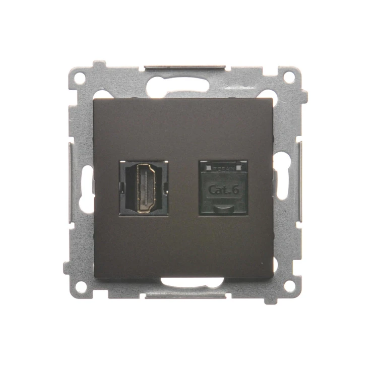 Gniazdo HDMI + komputerowe RJ45 kat.6. Simon 54 DGHRJ45.01/46 Kontakt-Simon brąz mat, metalizowany