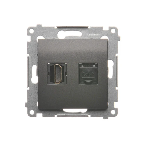 Gniazdo HDMI + komputerowe RJ45 kat.6. Simon 54 DGHRJ45.01/48 Kontakt-Simon antracyt, metalizowany