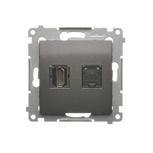 Gniazdo HDMI + komputerowe RJ45 kat.6. Simon 54 DGHRJ45.01/48 Kontakt-Simon antracyt, metalizowany
