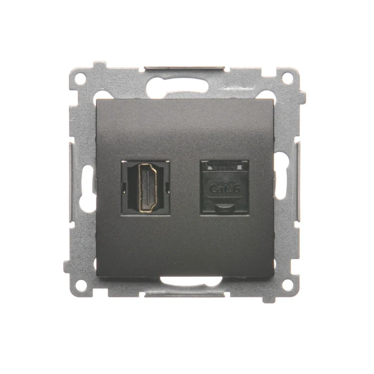Gniazdo HDMI + komputerowe RJ45 kat.6. Simon 54 DGHRJ45.01/48 Kontakt-Simon antracyt, metalizowany