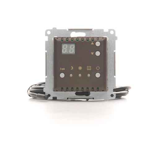 Regulator temperatury z wyświetlaczem z czujnikiem zewnętrznym (sonda) Simon 54 DTRNSZ.01/46 Kontakt-Simon brąz mat, metalizowany