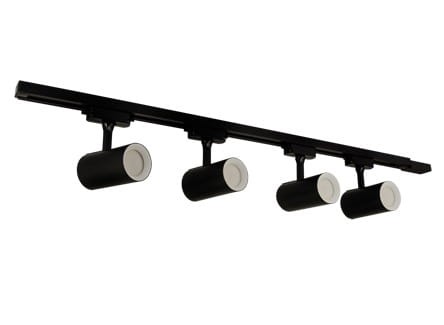 Szynoprzewód Szyna 1m Track z Lampami Reflektorami Zestaw LUTER 4xGU10 BLACK 04080 Struhm Ideus Loft nowoczesna sufitowy ścienny oświetlenie szynowe listwa natynkowa 230V czarno-biały czarny